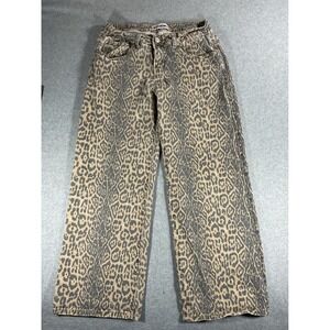 Disclosure Leopard Print Wide Leg Jeans Tan Grey Animal Pattern Size 9/29 1480